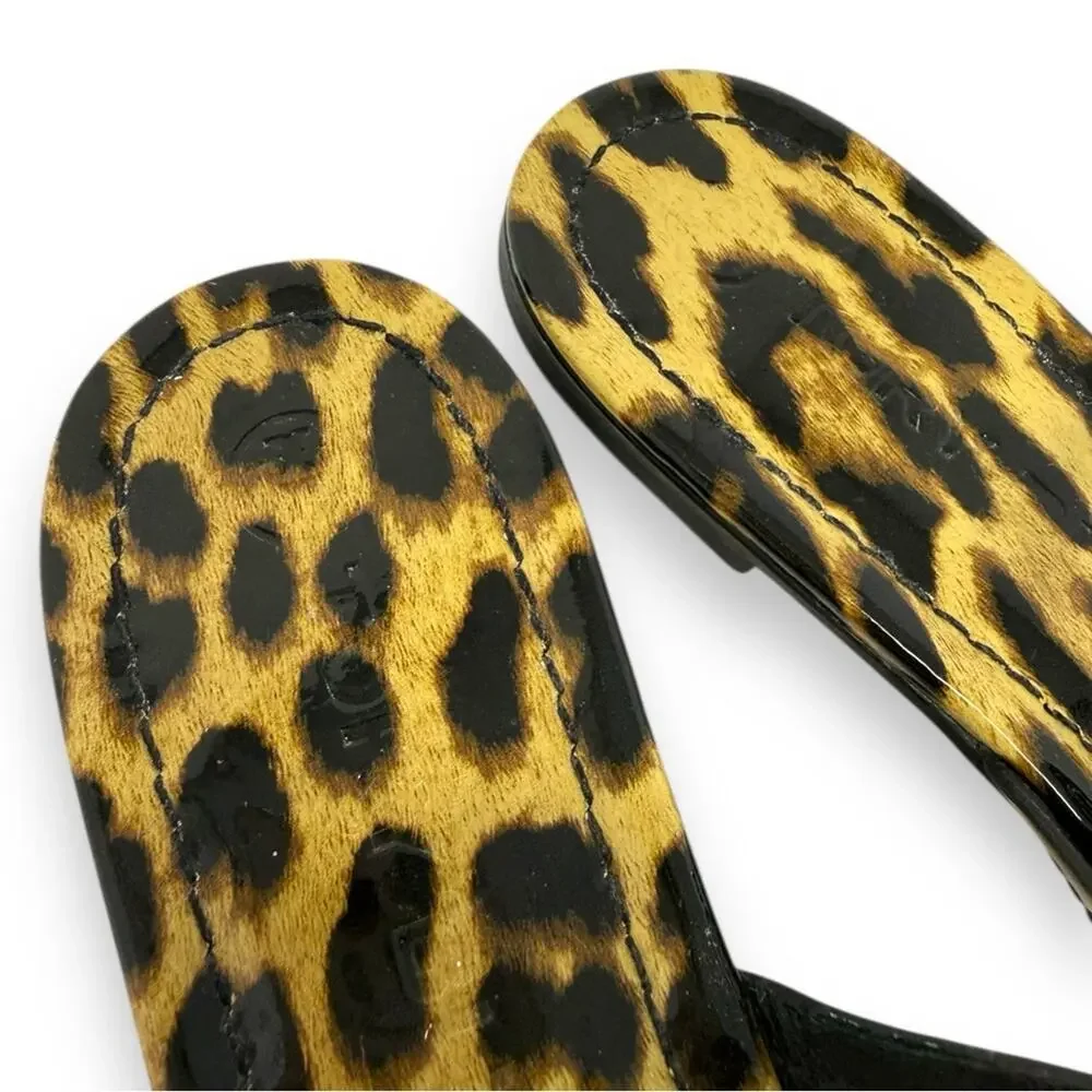 Tory Burch Patent Leather Leopard Miller Thong Sandal Brown Tan 8 Women’s